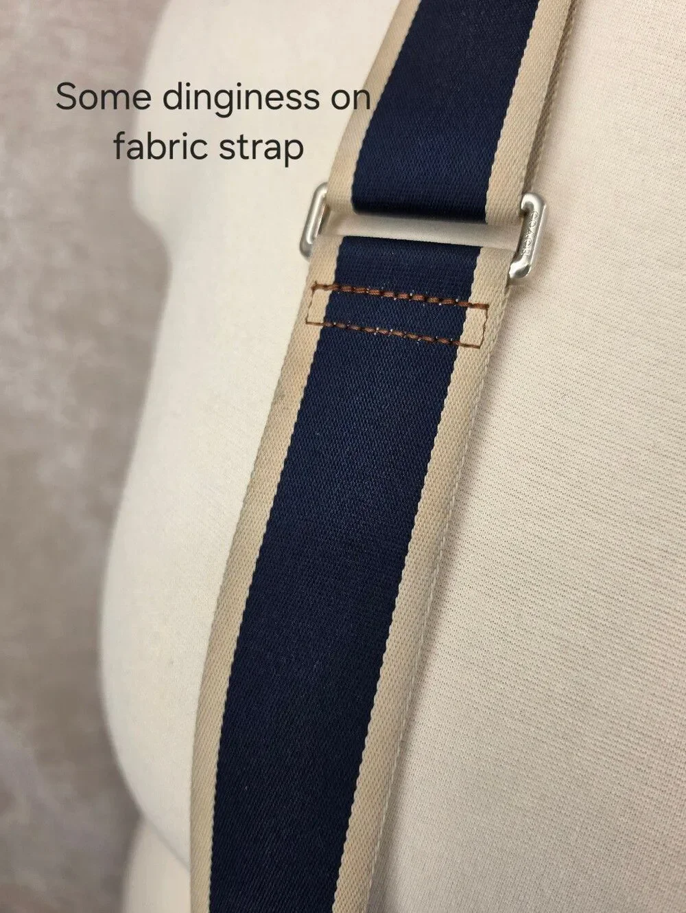 Coach Tan Leather Messenger Bag with Navy Web Strap